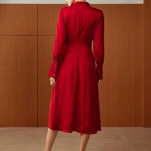 MOTF RED HIGH NECK MIDI DRESS